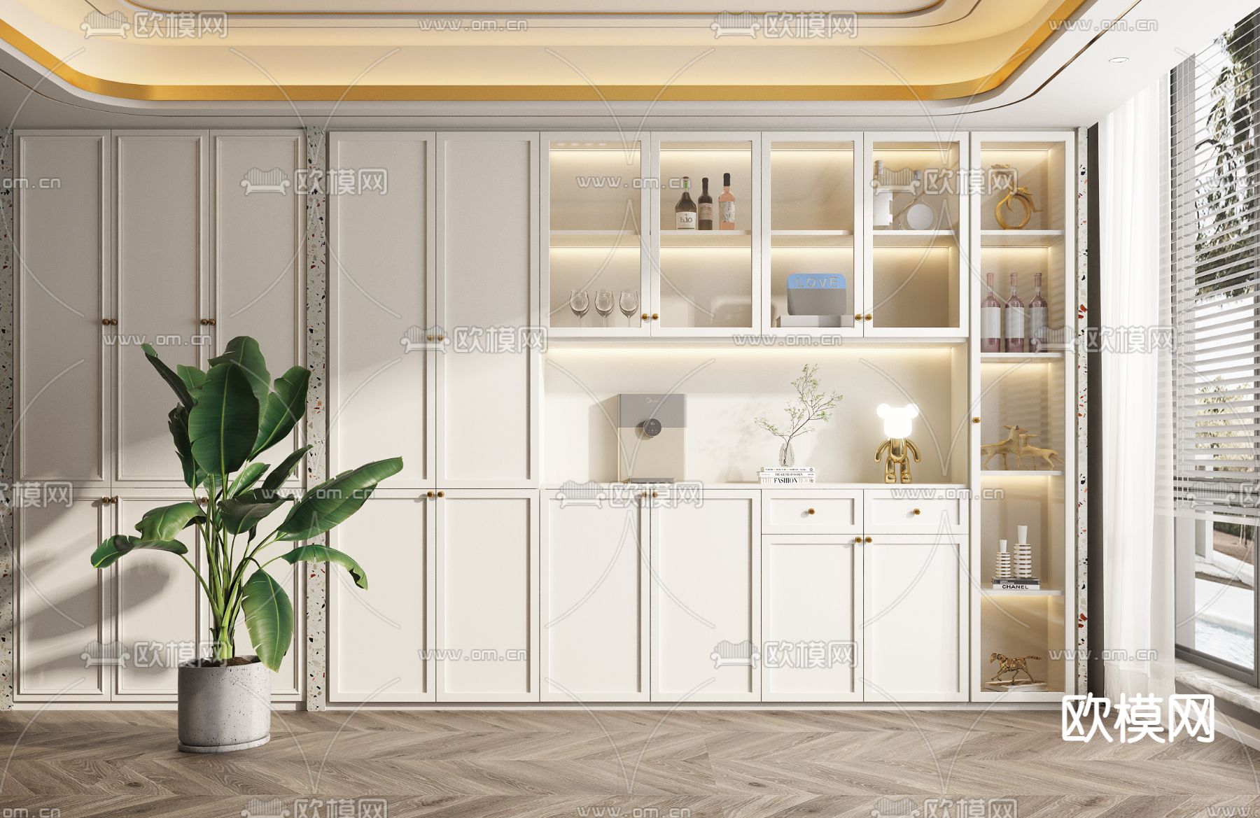 现代轻奢白色木质酒柜3d模型下载