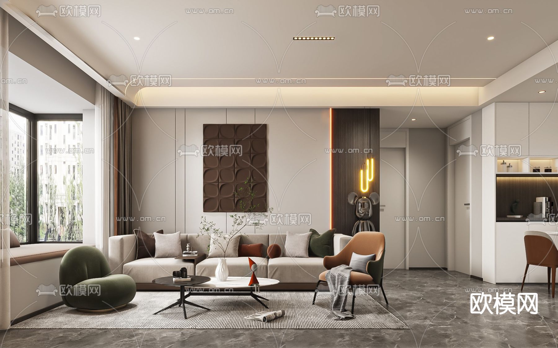 现代高级灰客餐厅3d模型下载（渲染图3）