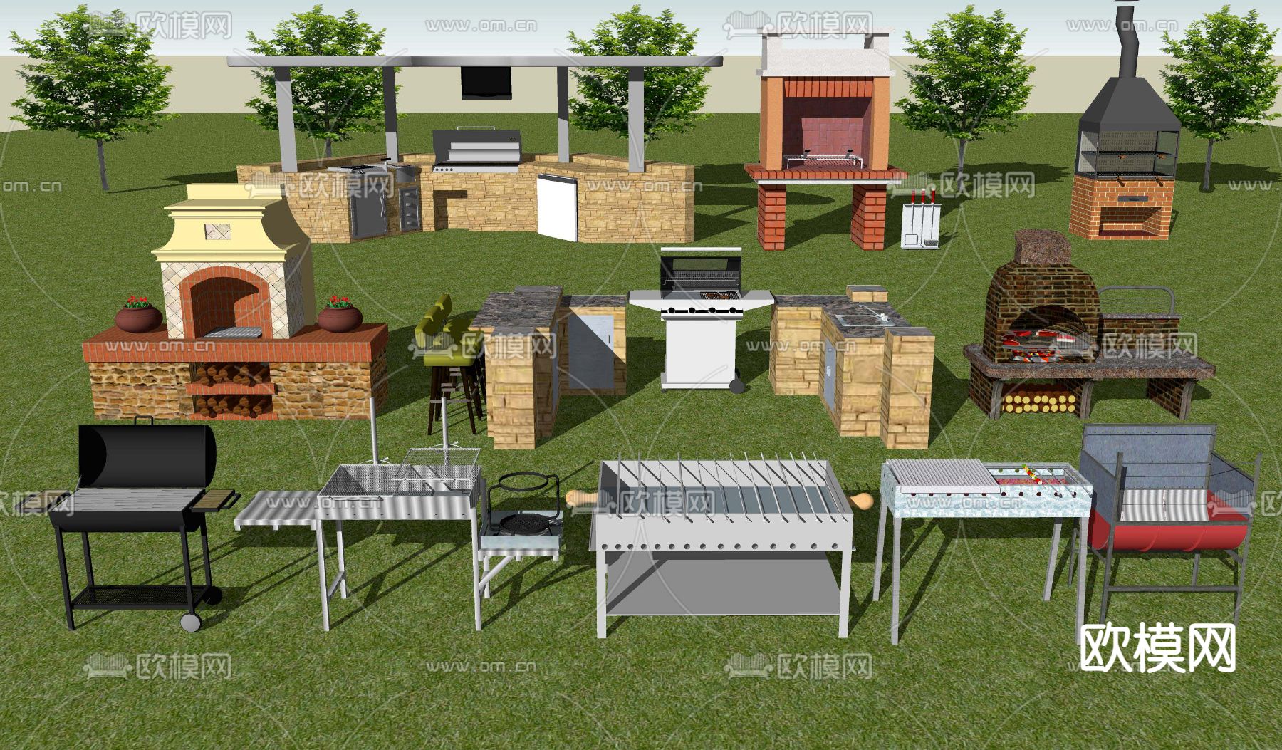 欧式露天烧烤炉su模型下载