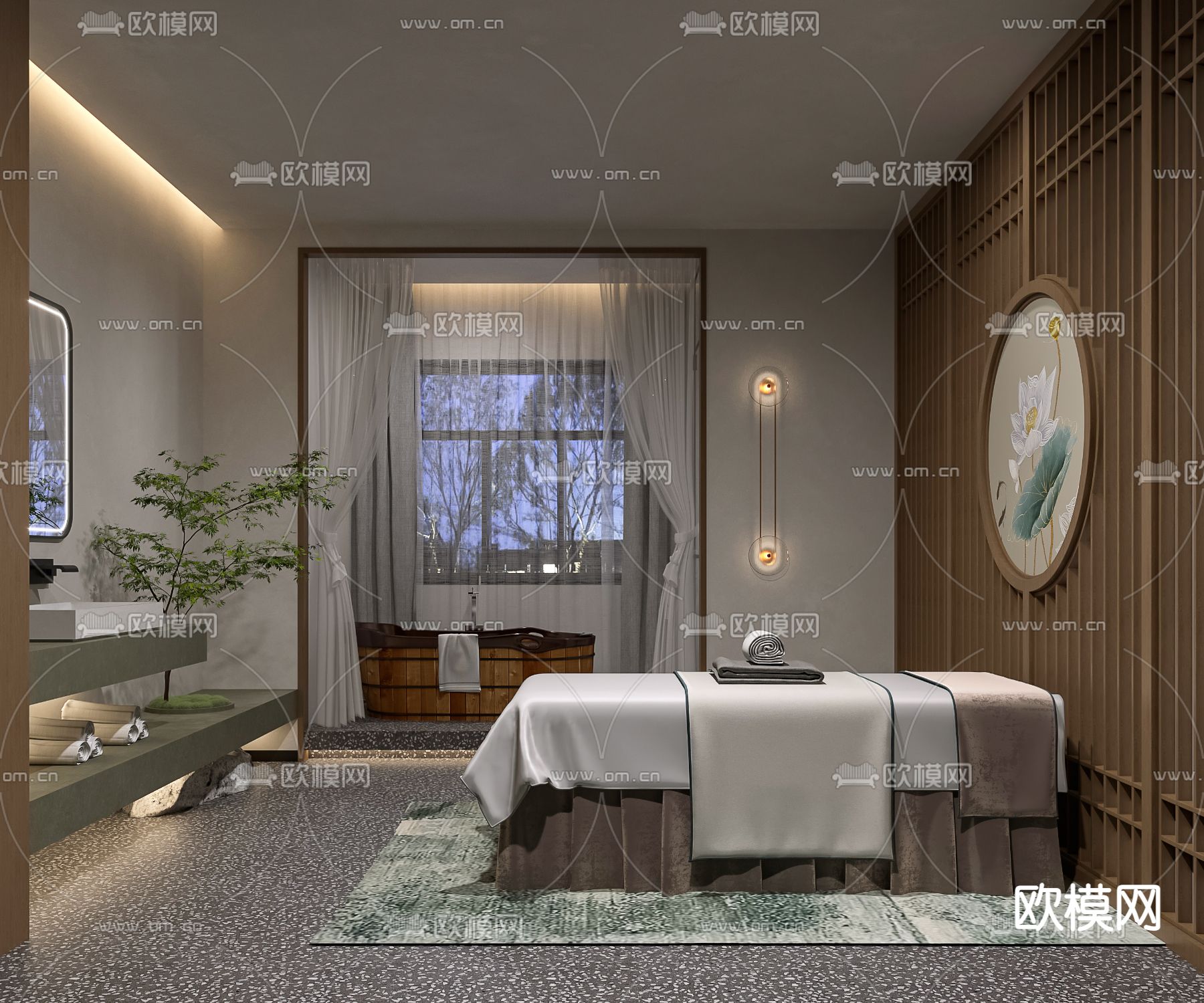 新中式SPA护理房3d模型下载