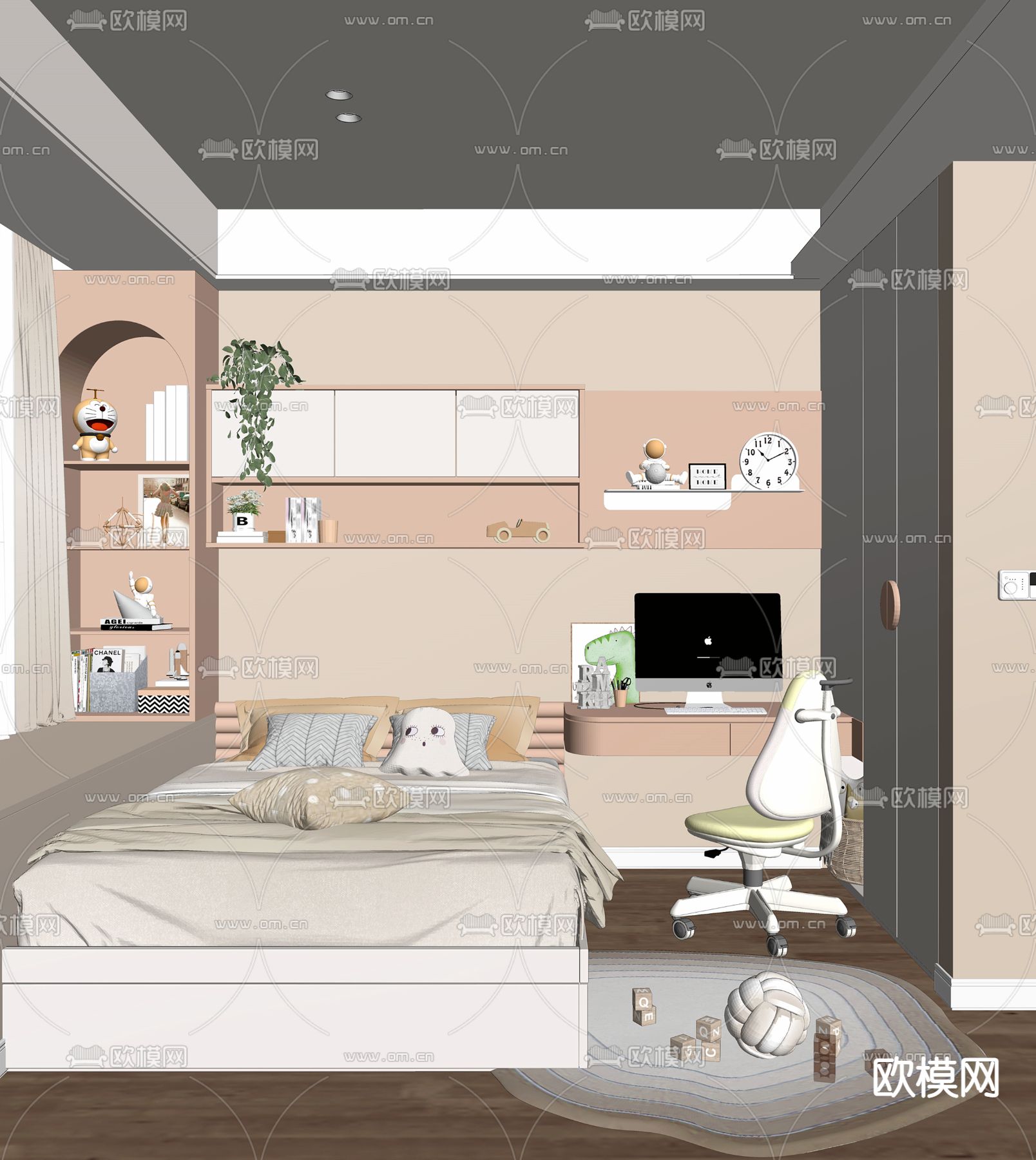 现代榻榻米卧室su模型
