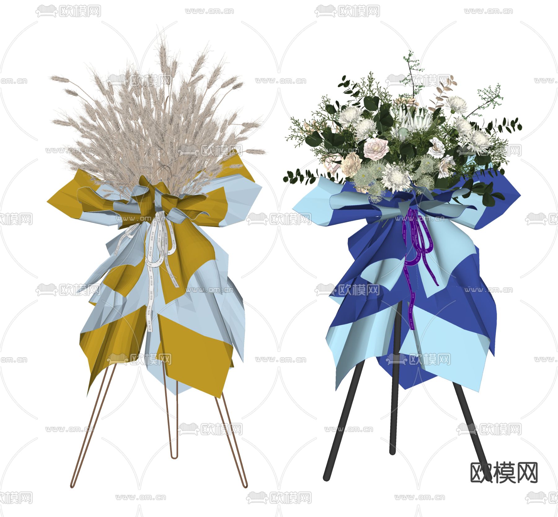 现代花篮花艺花架花卉su模型下载