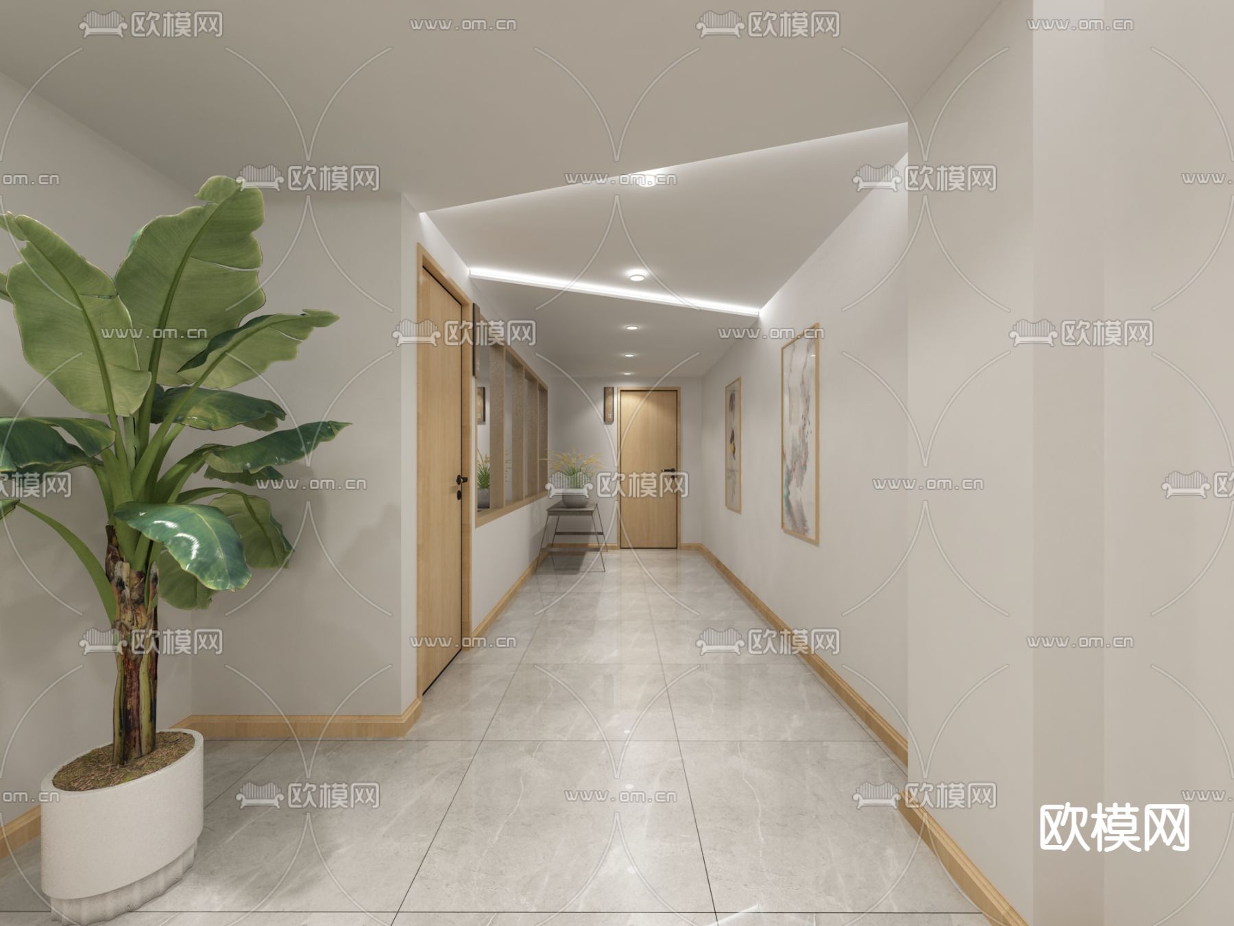 现代学校教室走廊免费3d模型下载（渲染图1）