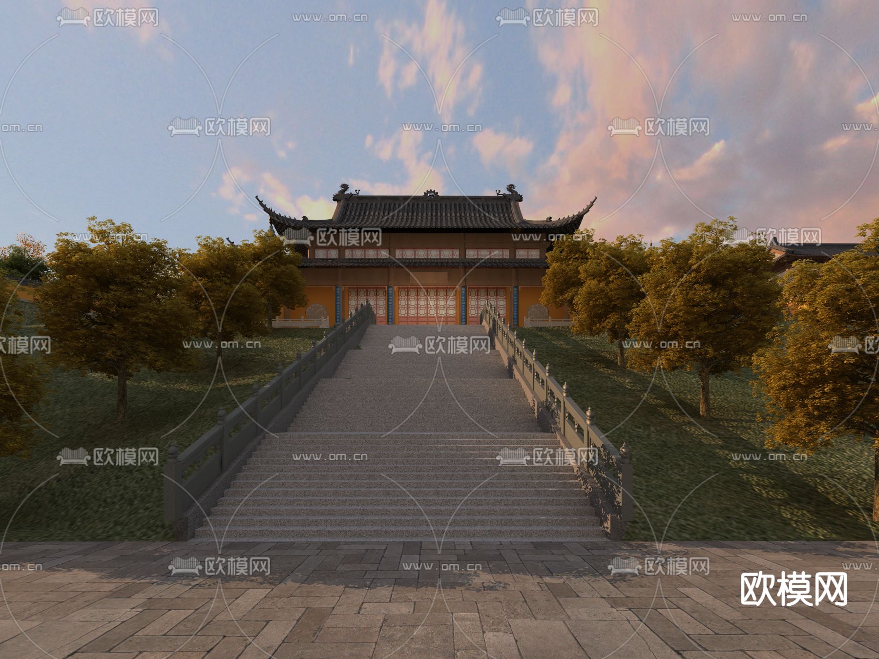 中式古建寺庙如来佛寺鸟瞰规划3d模型下载_ID11991280_3dmax免费模型-欧模网
