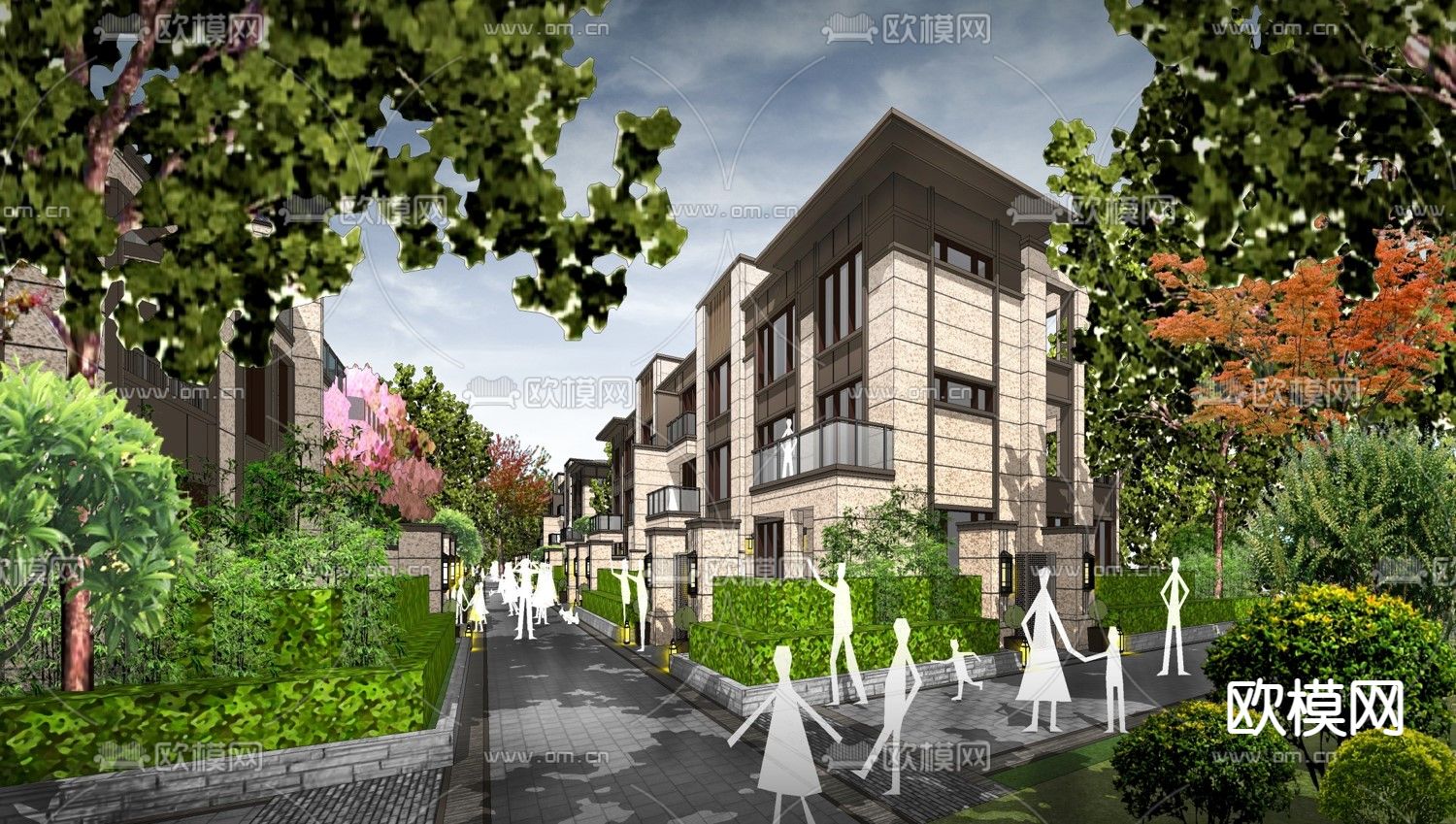 新古典联排别墅外观su模型