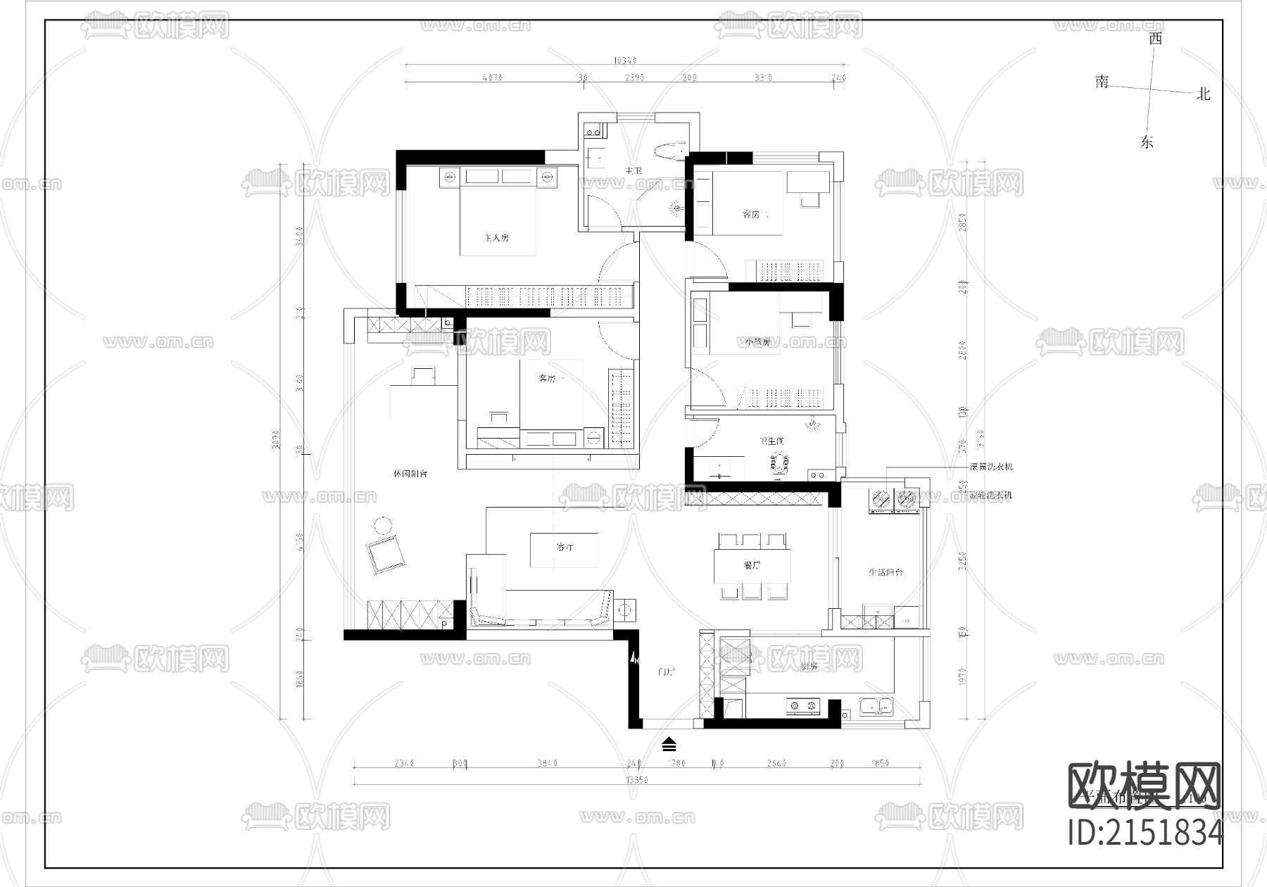 150平现代简约轻奢样板房CAD施工图下载（渲染图5）