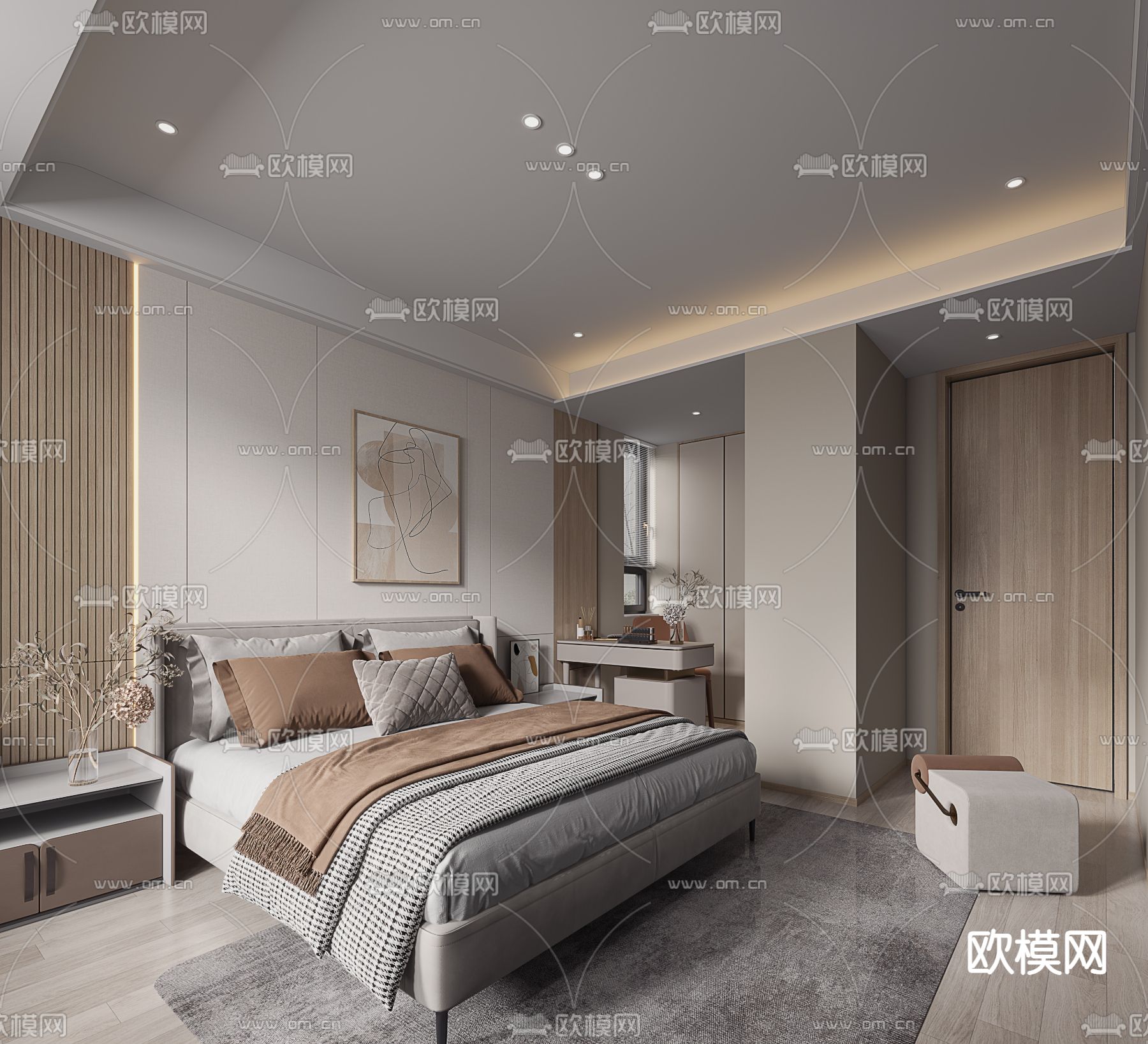 现代卧室主人房3d模型下载