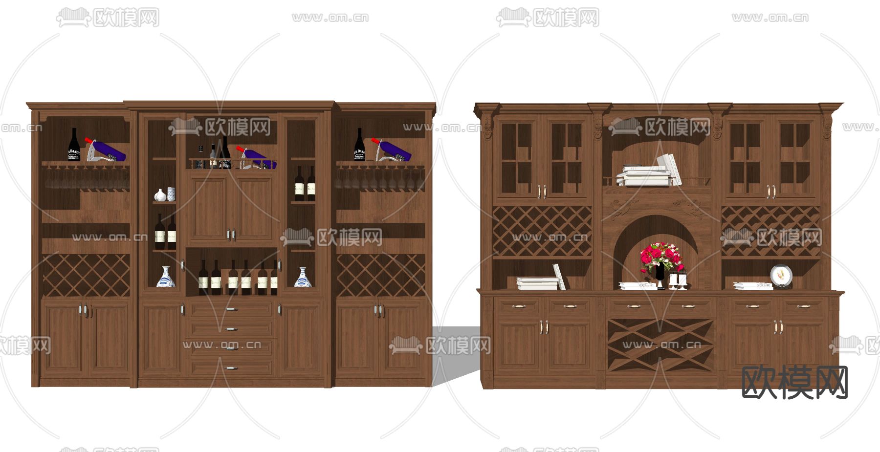 欧式实木酒柜su模型下载