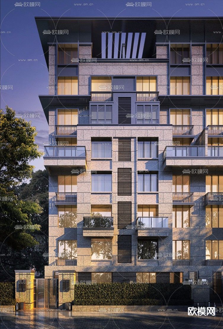 新古典联排别墅外观su模型