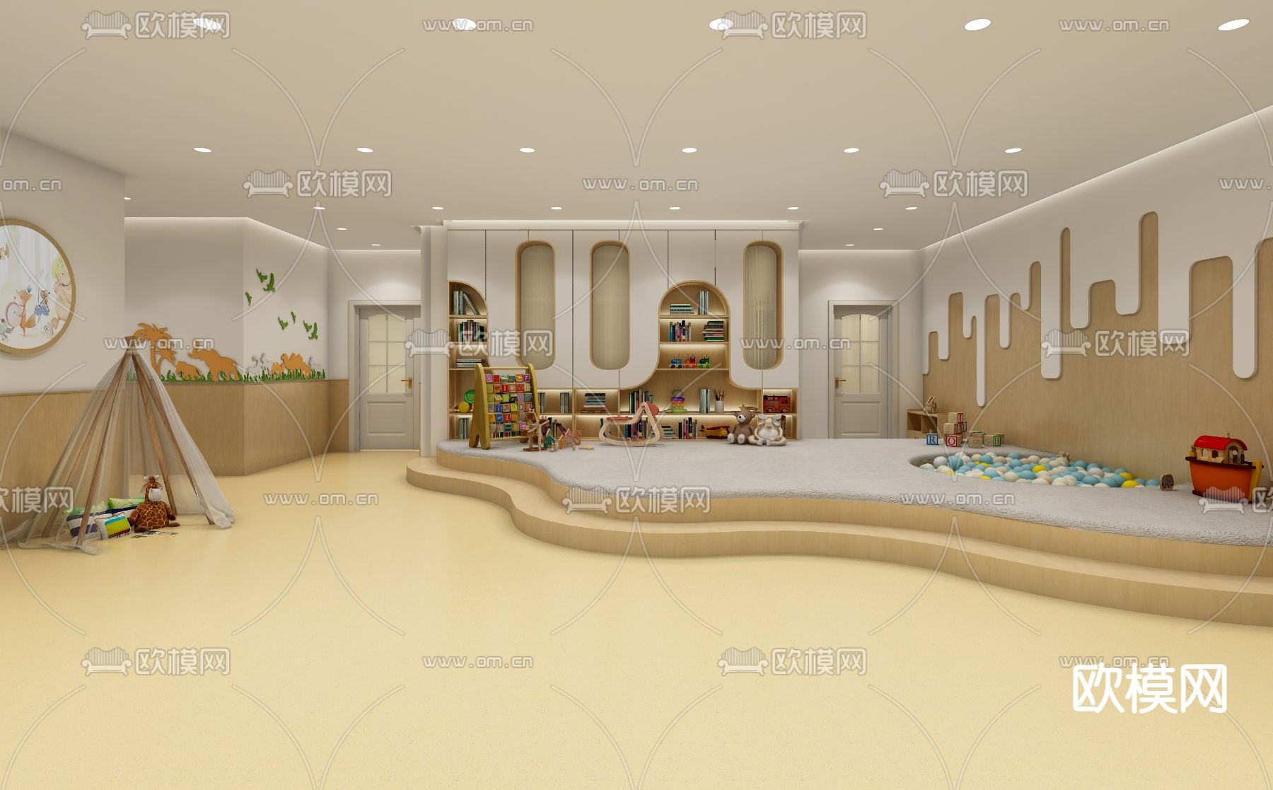 现代幼儿园前台接待免费3d模型下载（渲染图2）