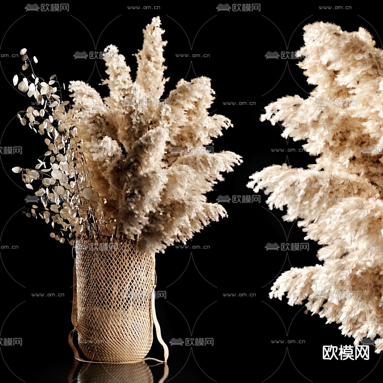 侘寂风干支藤编花瓶花艺3d模型下载