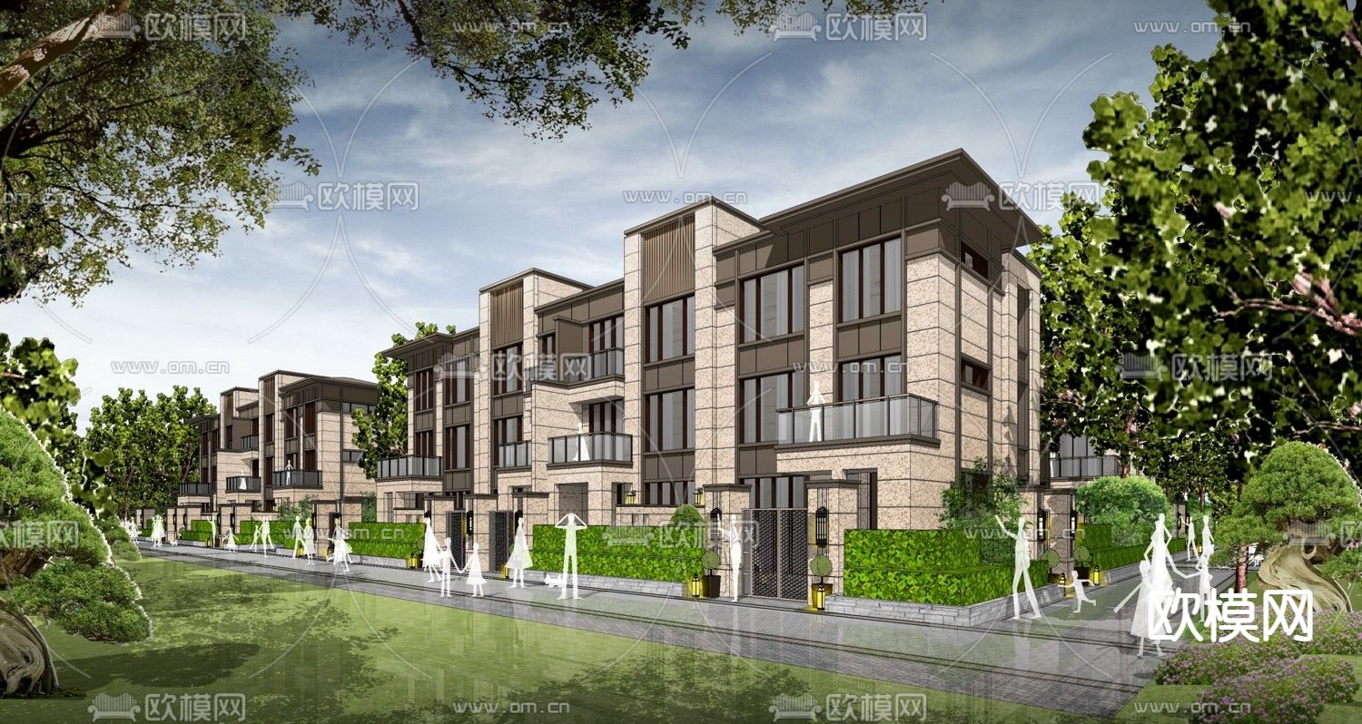 新古典联排别墅外观su模型