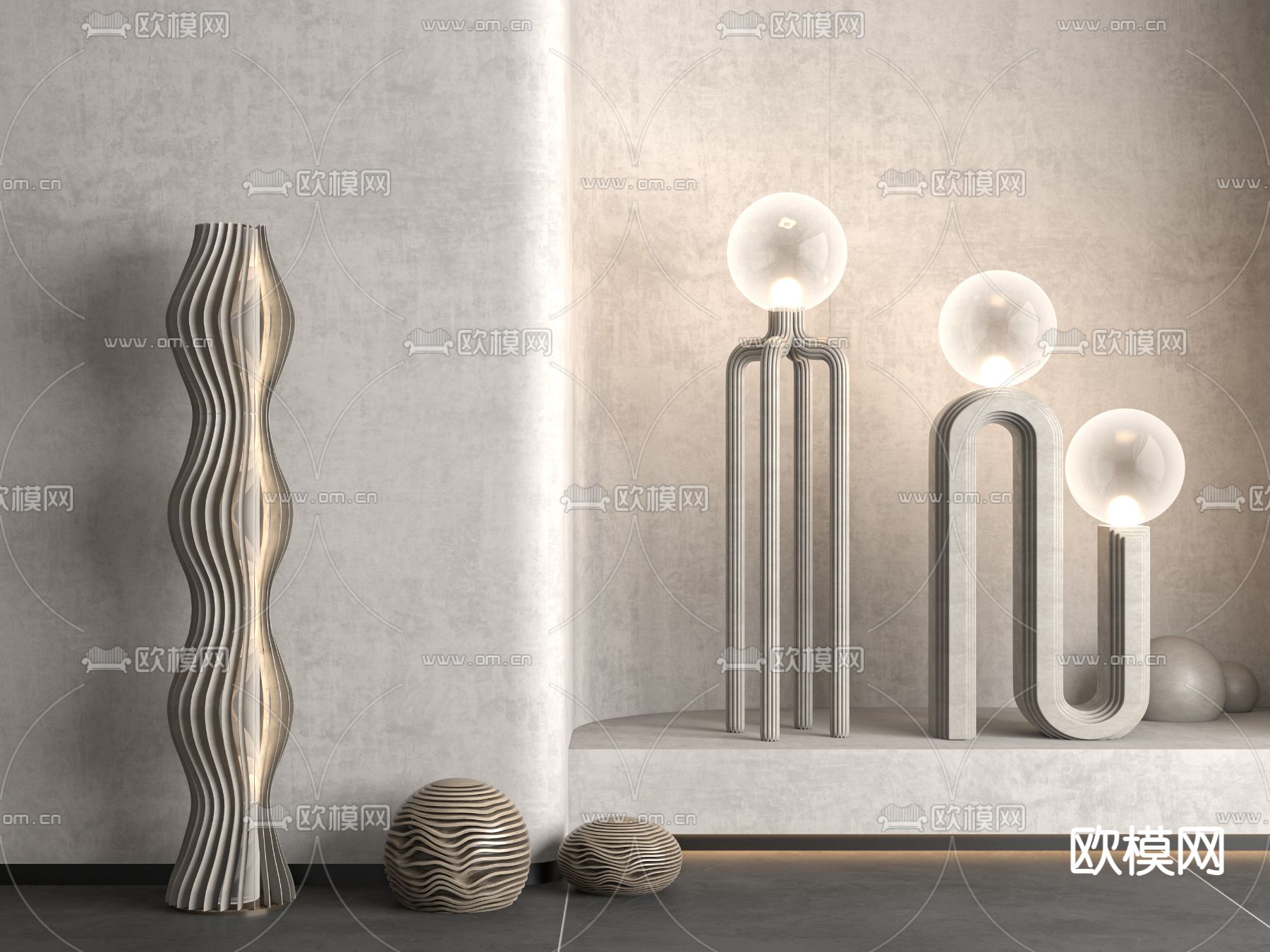 现代草裙落地灯组合3d模型下载