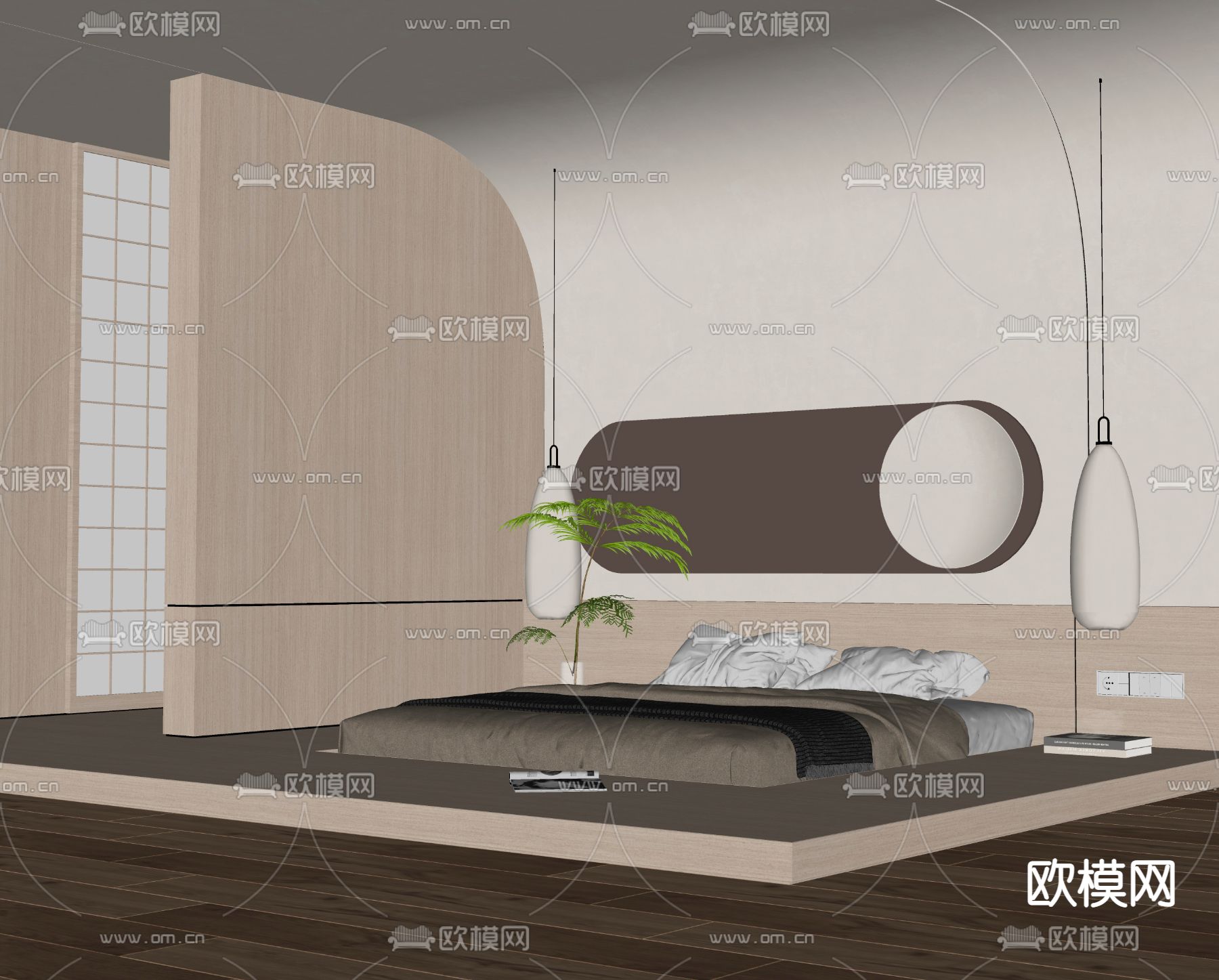 日式榻榻米卧室su模型下载（渲染图2）
