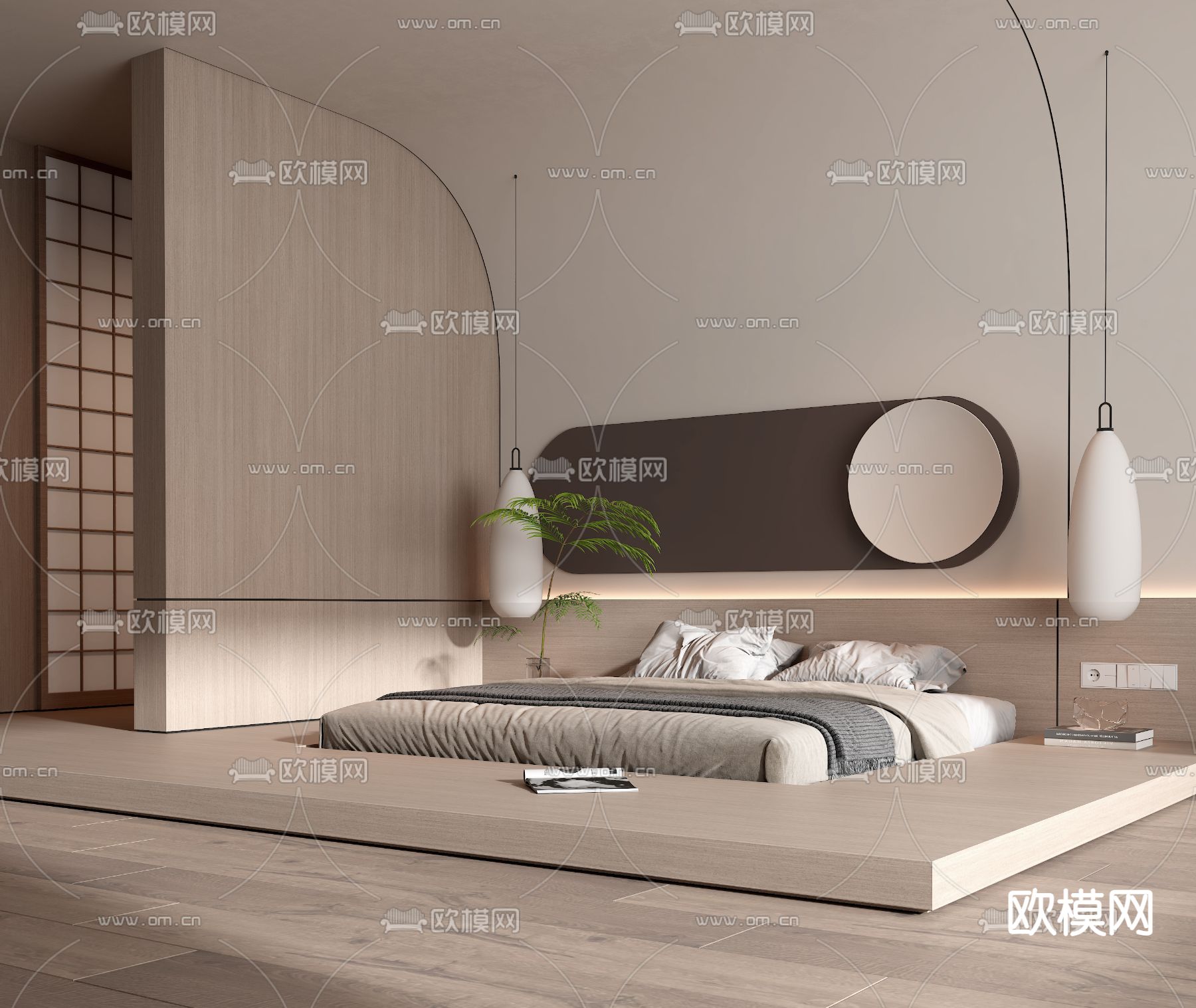 日式榻榻米卧室su模型下载（渲染图1）