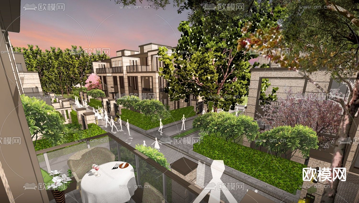 新古典联排别墅外观su模型