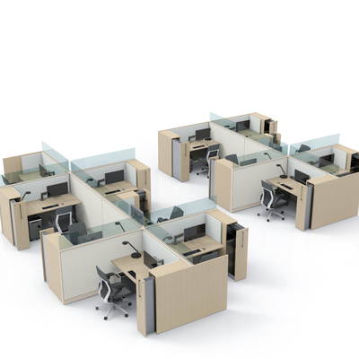  现代屏风卡位办公桌椅su模型 