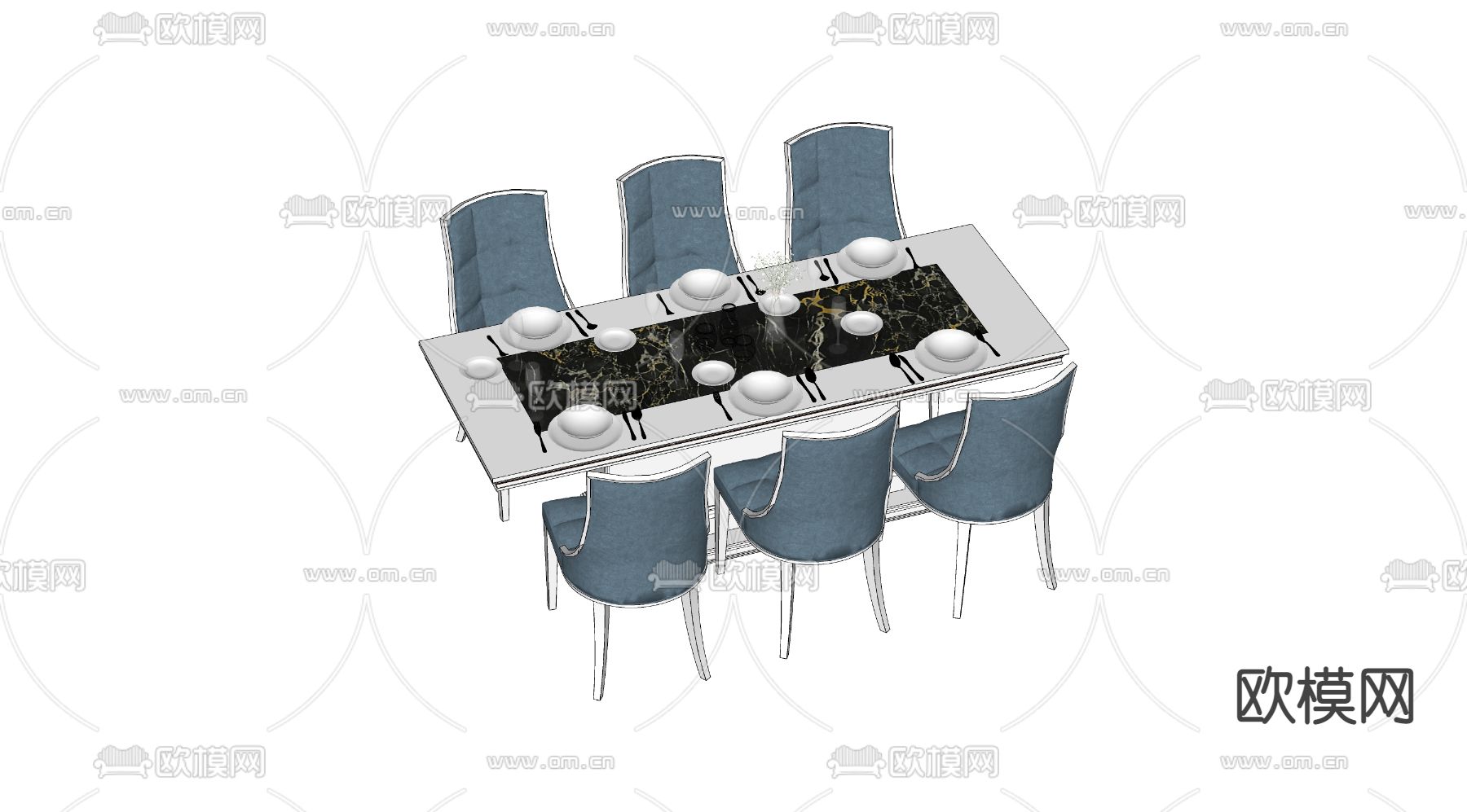 欧式餐桌椅su模型下载（渲染图2）