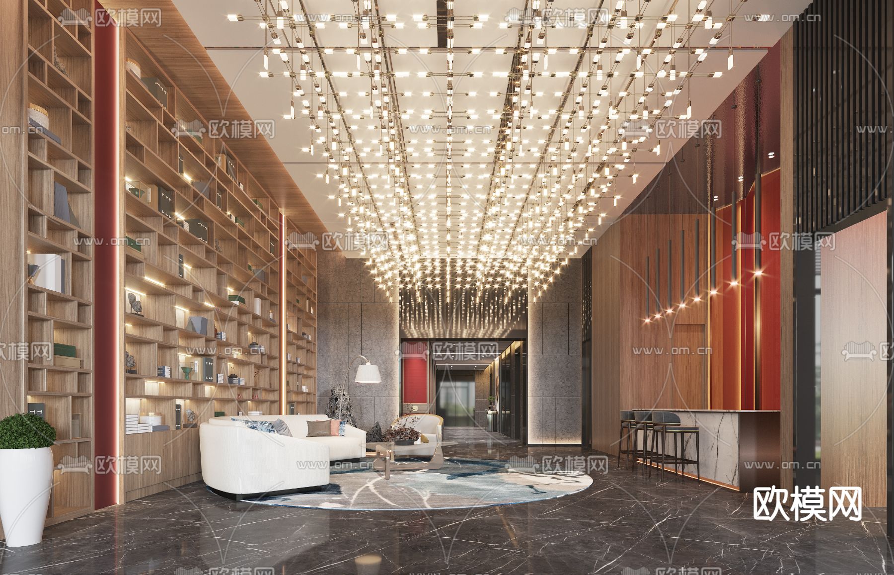 现代酒店大堂吧3d模型