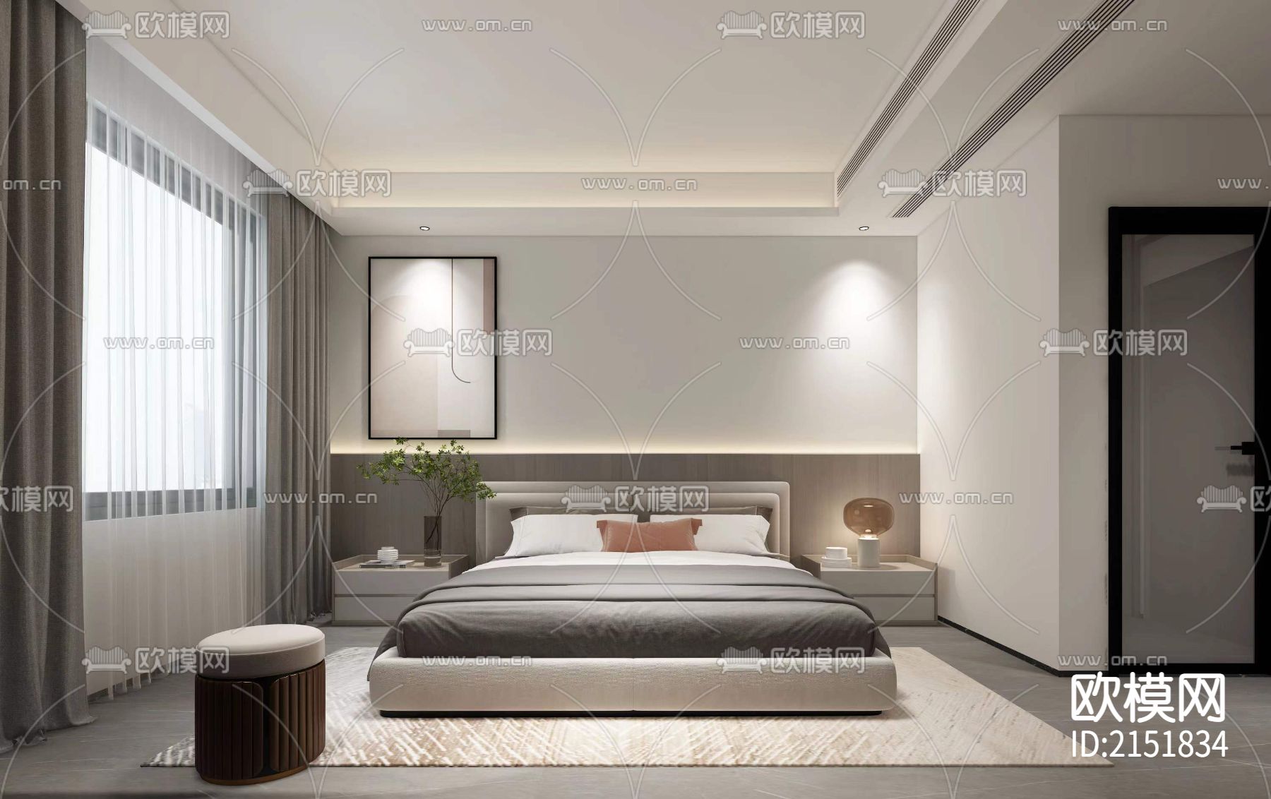 150平现代简约轻奢样板房CAD施工图下载（渲染图3）