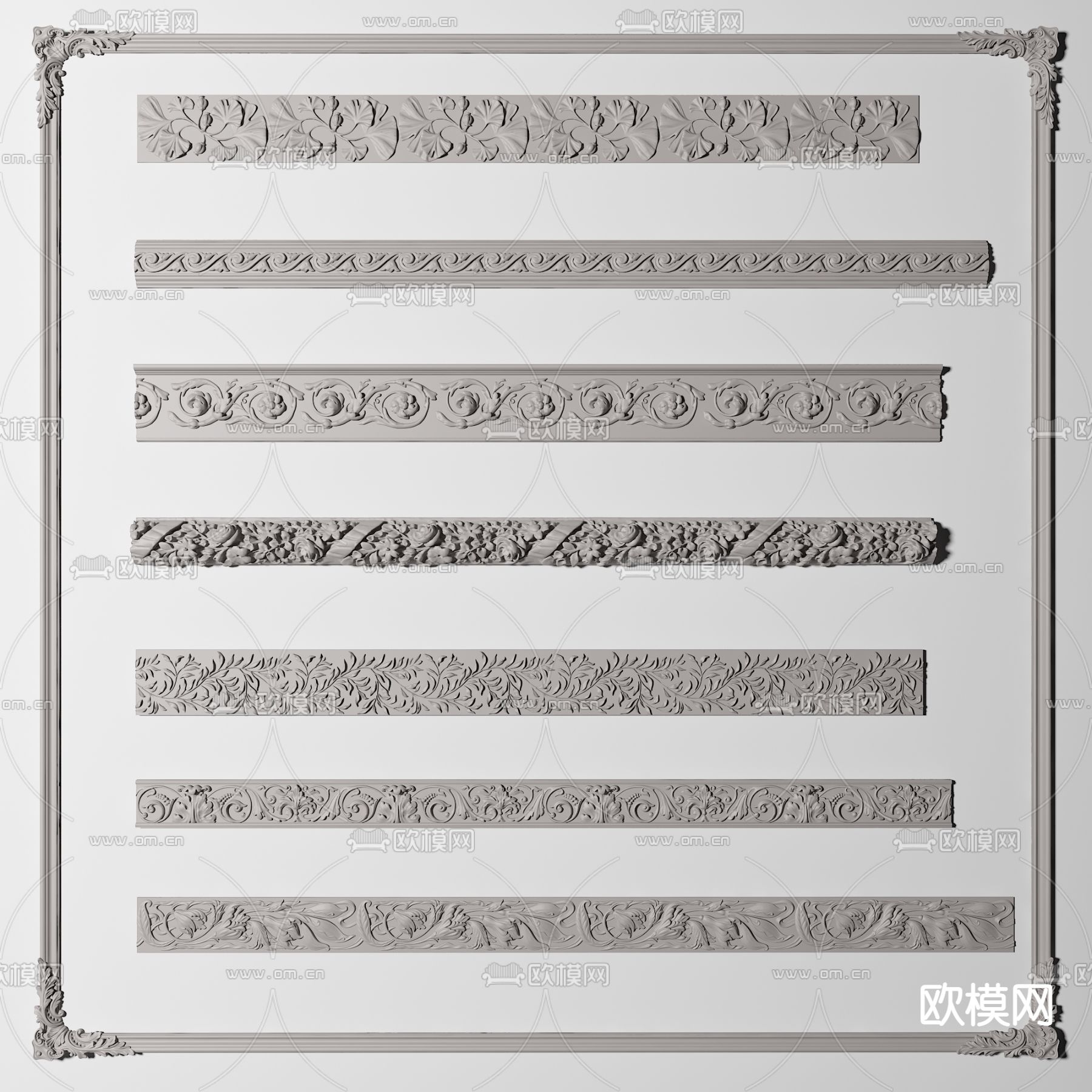 欧式石膏雕花线条3d模型下载