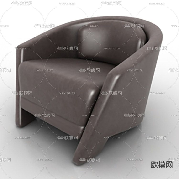 现代简约咖啡色皮革单人沙发免费3d模型下载
