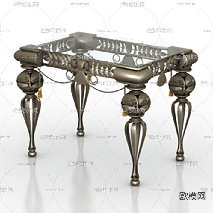 欧式复古金属雕花玻璃休闲桌免费3d模型下载