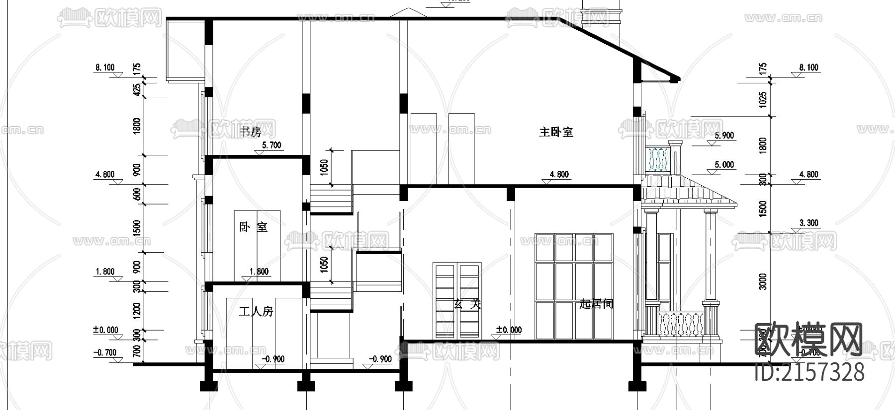别墅cad施工图下载（渲染图3）