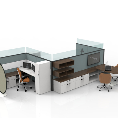  现代屏风卡位办公桌椅su模型 