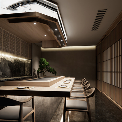  日式铁板烧餐店su模型 