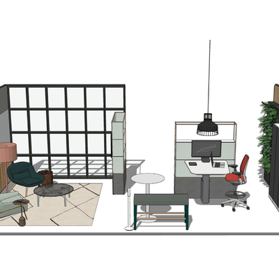  现代办公休闲区su模型 