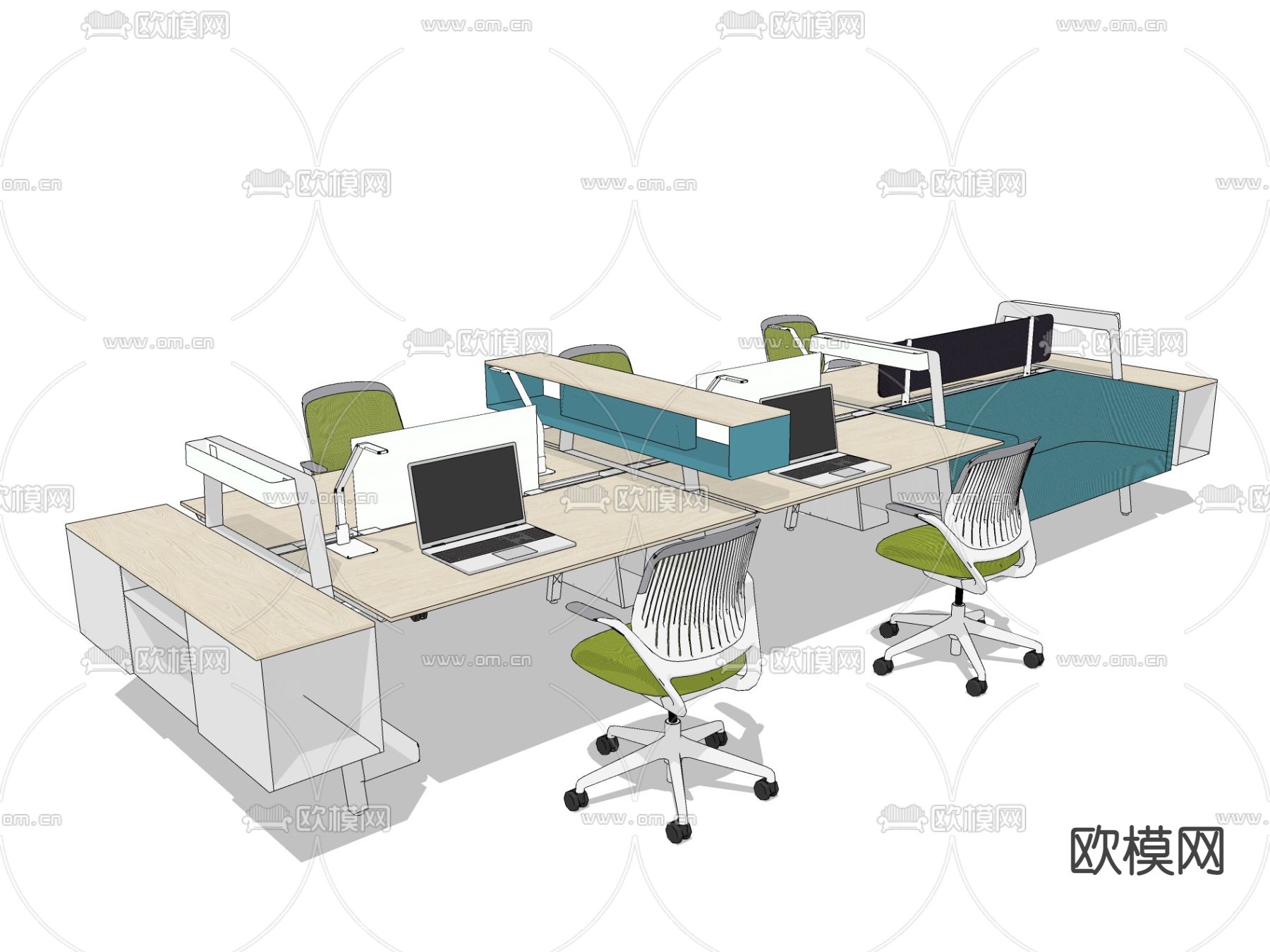 现代屏风卡位办公桌椅su模型下载（渲染图1）