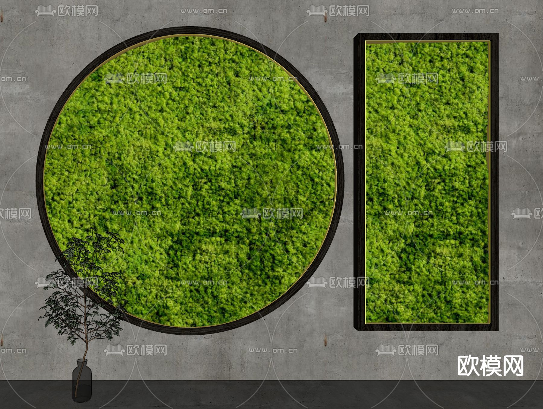 现代苔藓植物墙su模型下载（渲染图2）