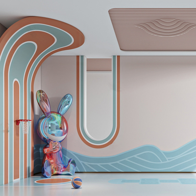  现代幼儿园儿童篮球娱乐区su模型 