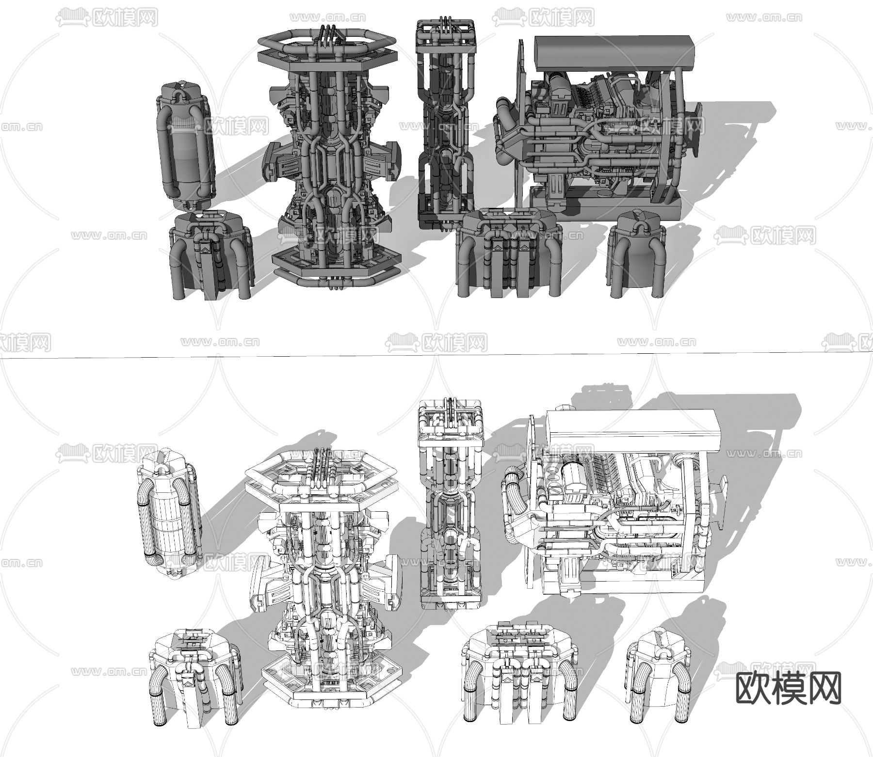 现代工业机械设备零件su模型下载（渲染图1）