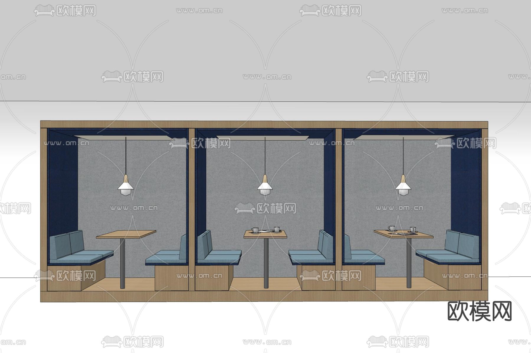 现代卡座餐桌椅su模型下载（渲染图2）
