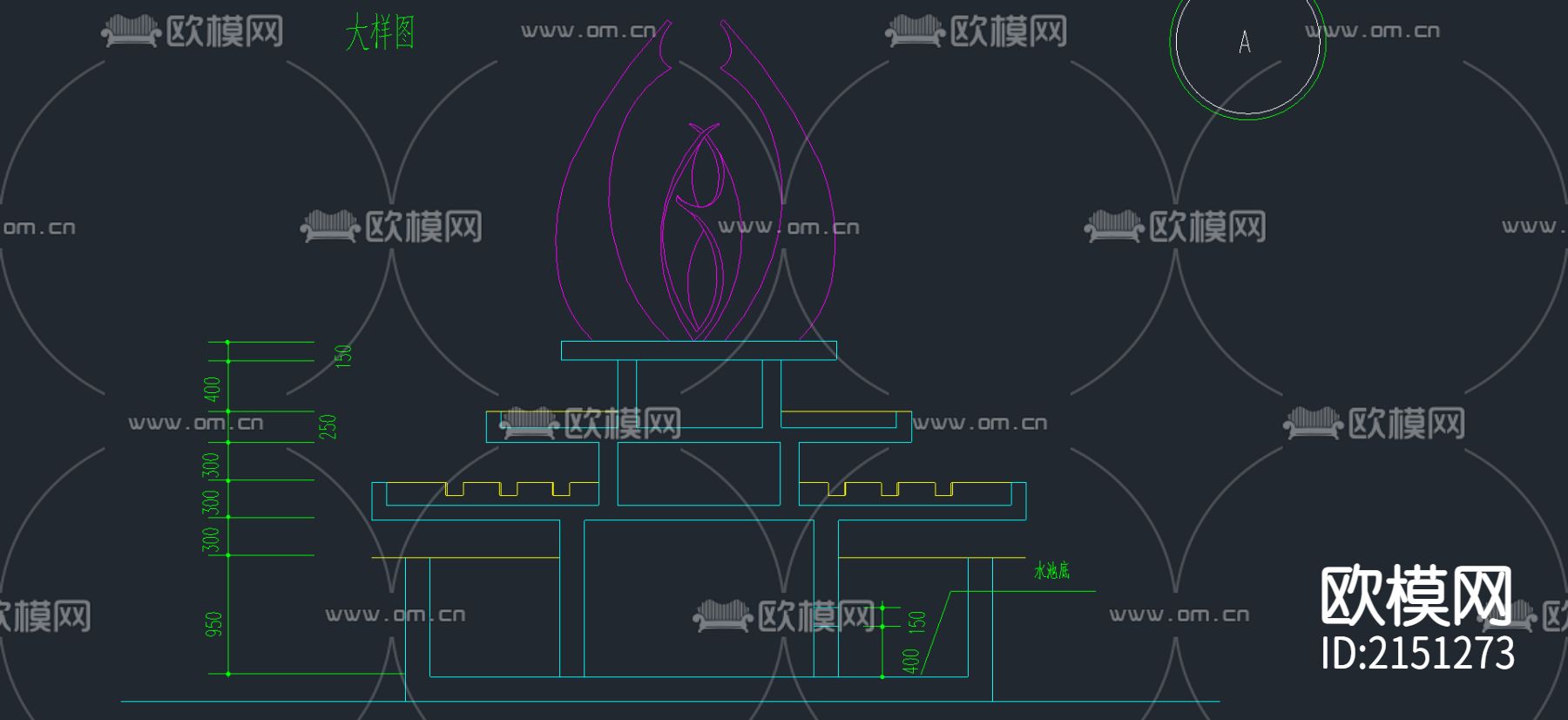 14-跌水池CAD施工图下载（渲染图1）