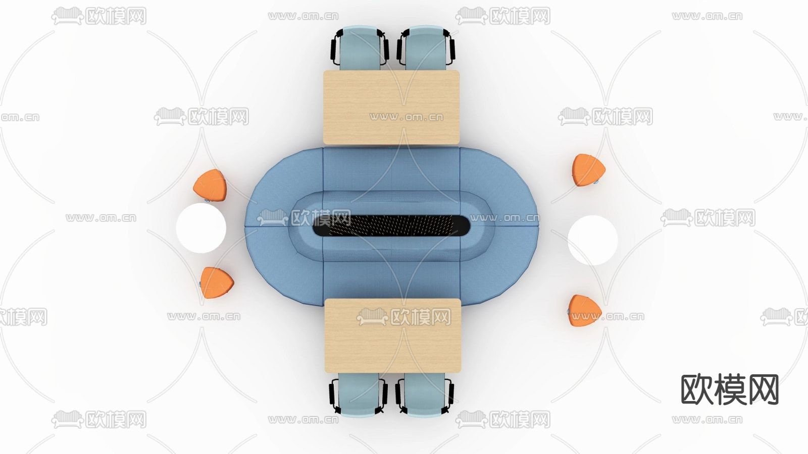 现代弧形卡座休闲沙发su模型下载（渲染图2）