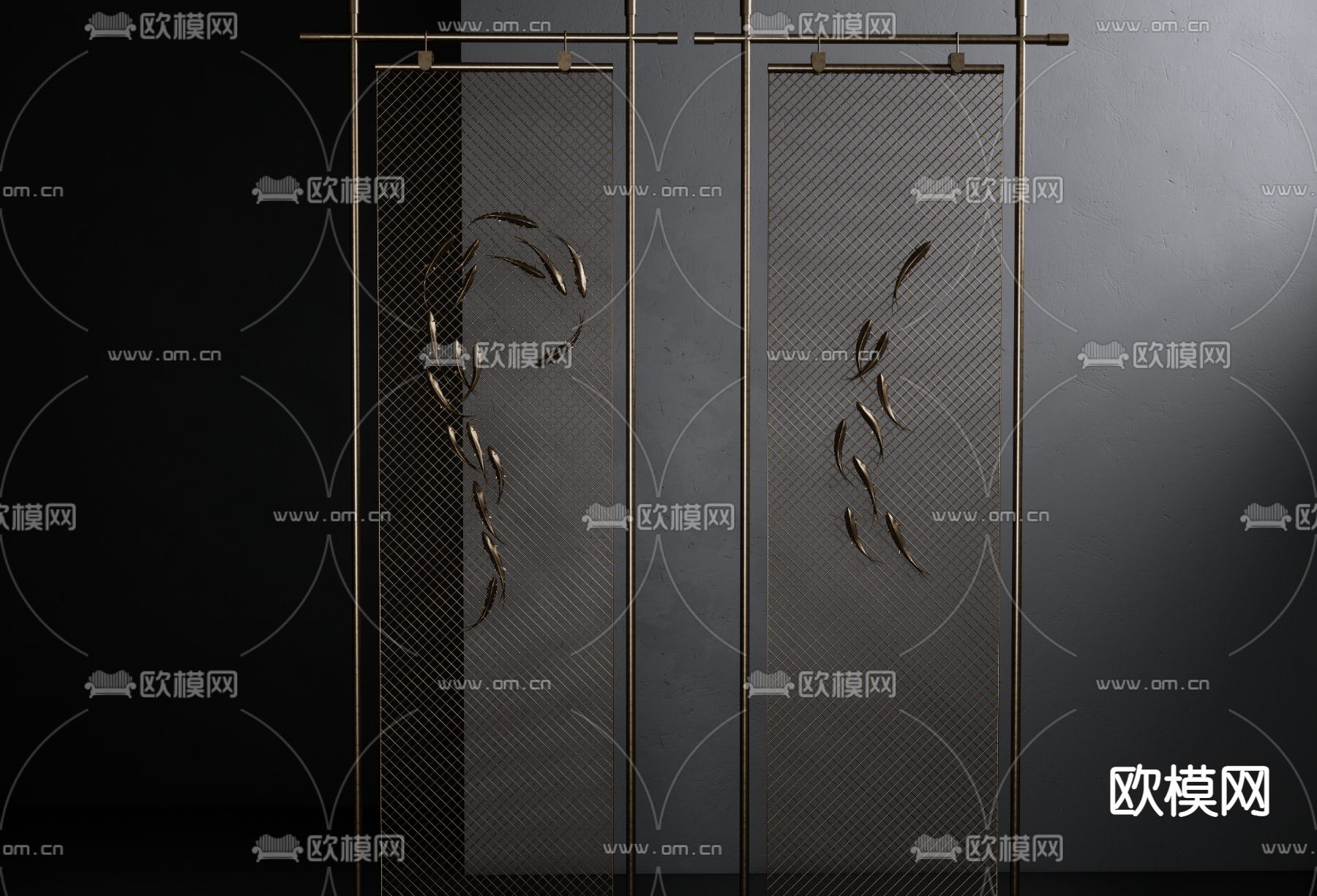 现代轻奢屏风隔断su模型下载（渲染图1）