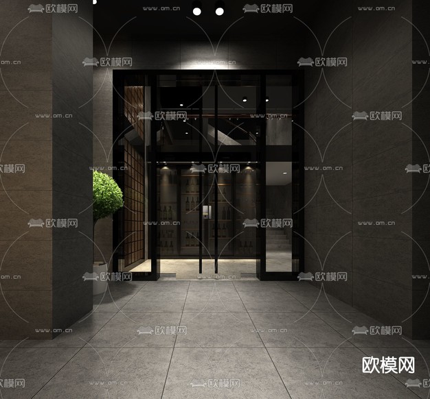 现代高级灰餐厅免费3d模型下载(渲染图2)