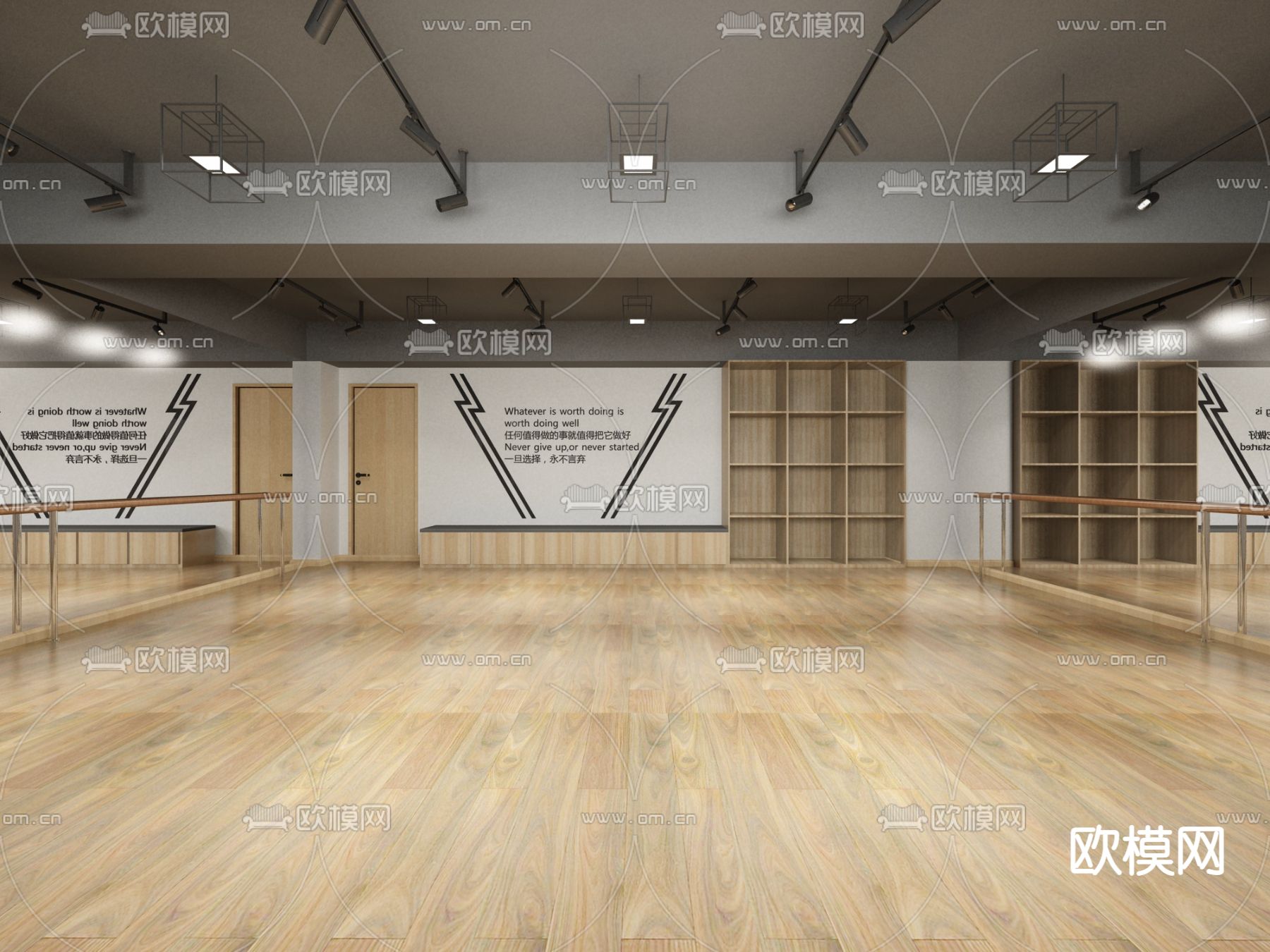 现代学校教室走廊免费3d模型下载（渲染图3）