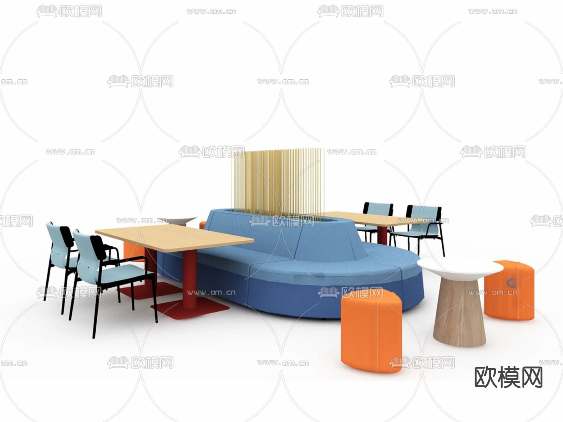 现代弧形卡座休闲沙发su模型下载（渲染图1）