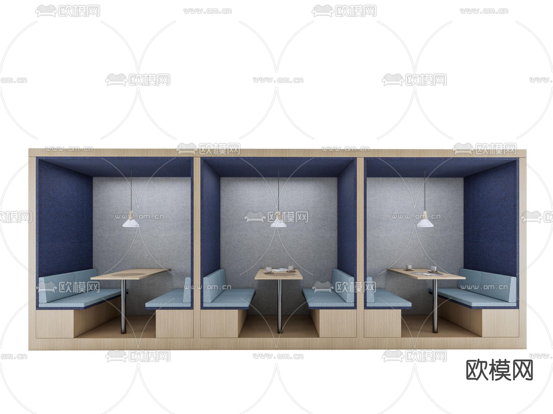 现代卡座餐桌椅su模型下载（渲染图1）