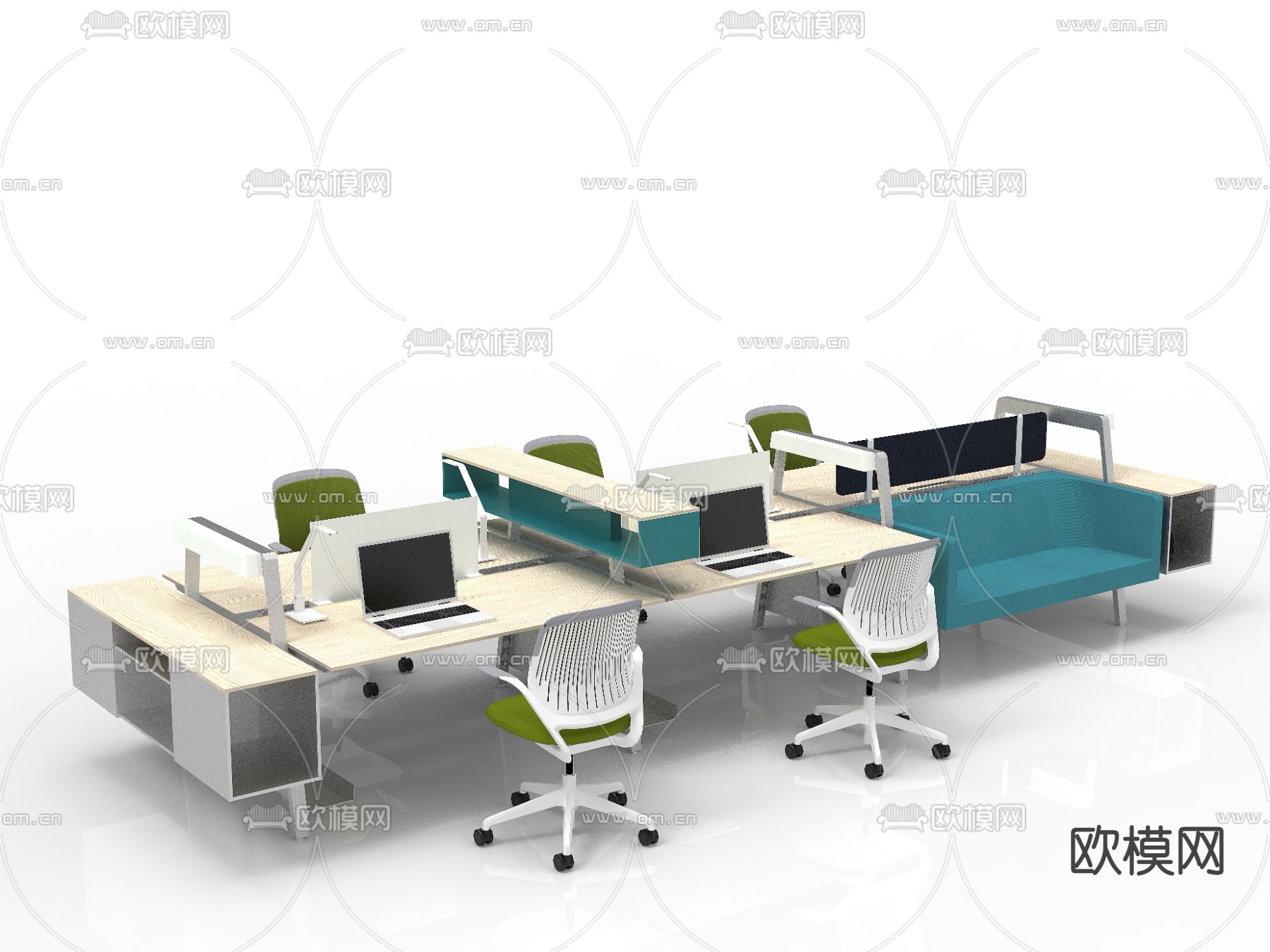 现代屏风卡位办公桌椅su模型下载（渲染图3）