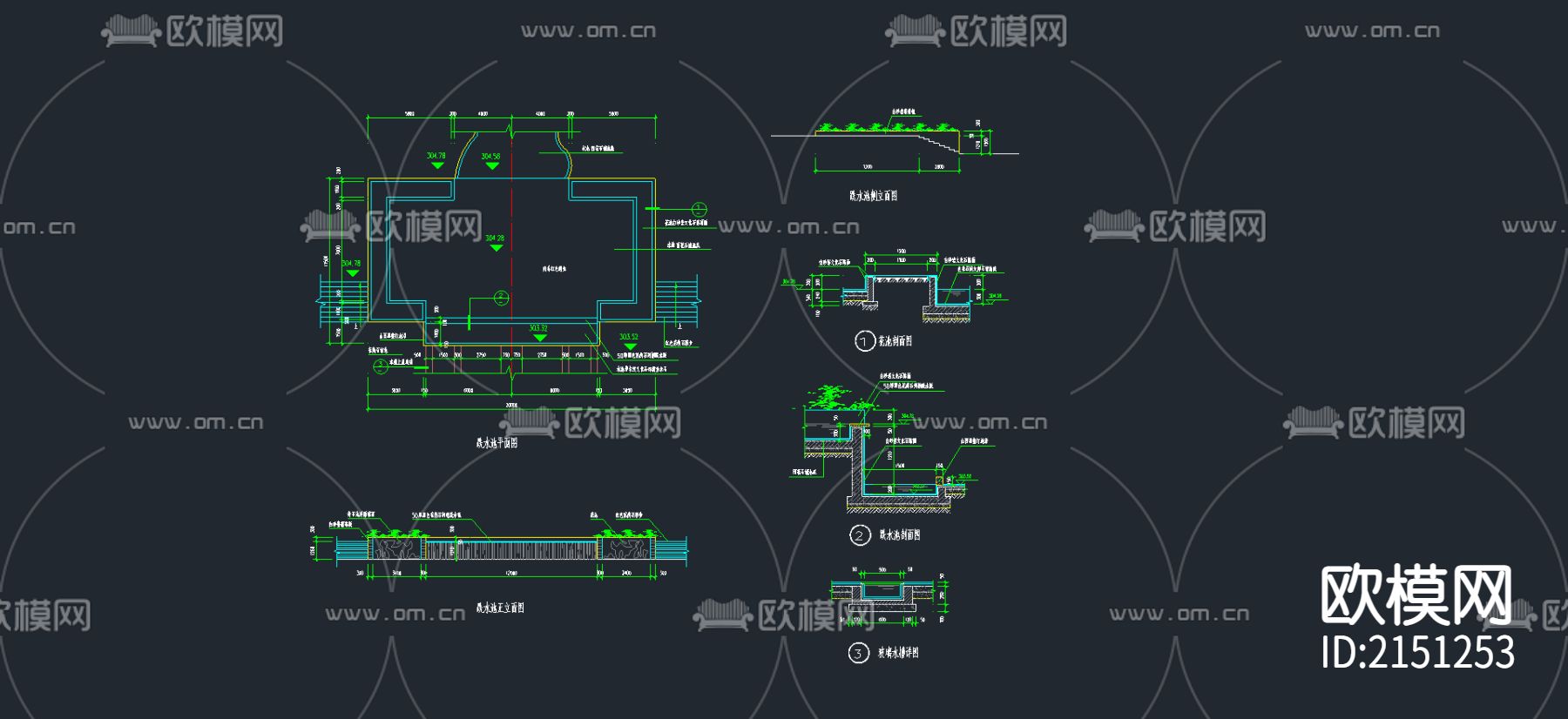 13-跌水池CAD施工图下载（渲染图1）