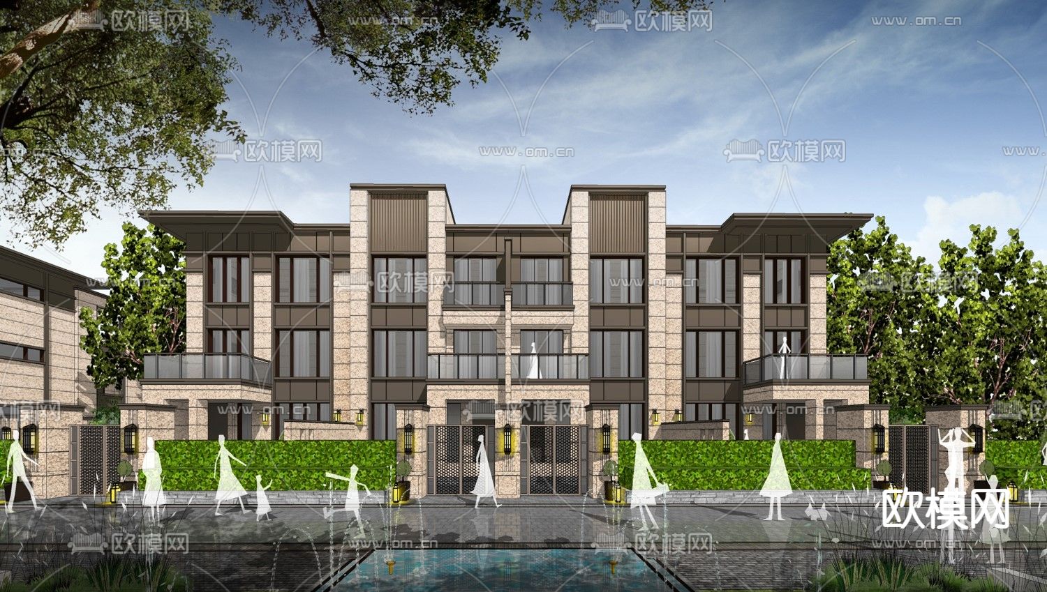 新古典联排别墅外观su模型
