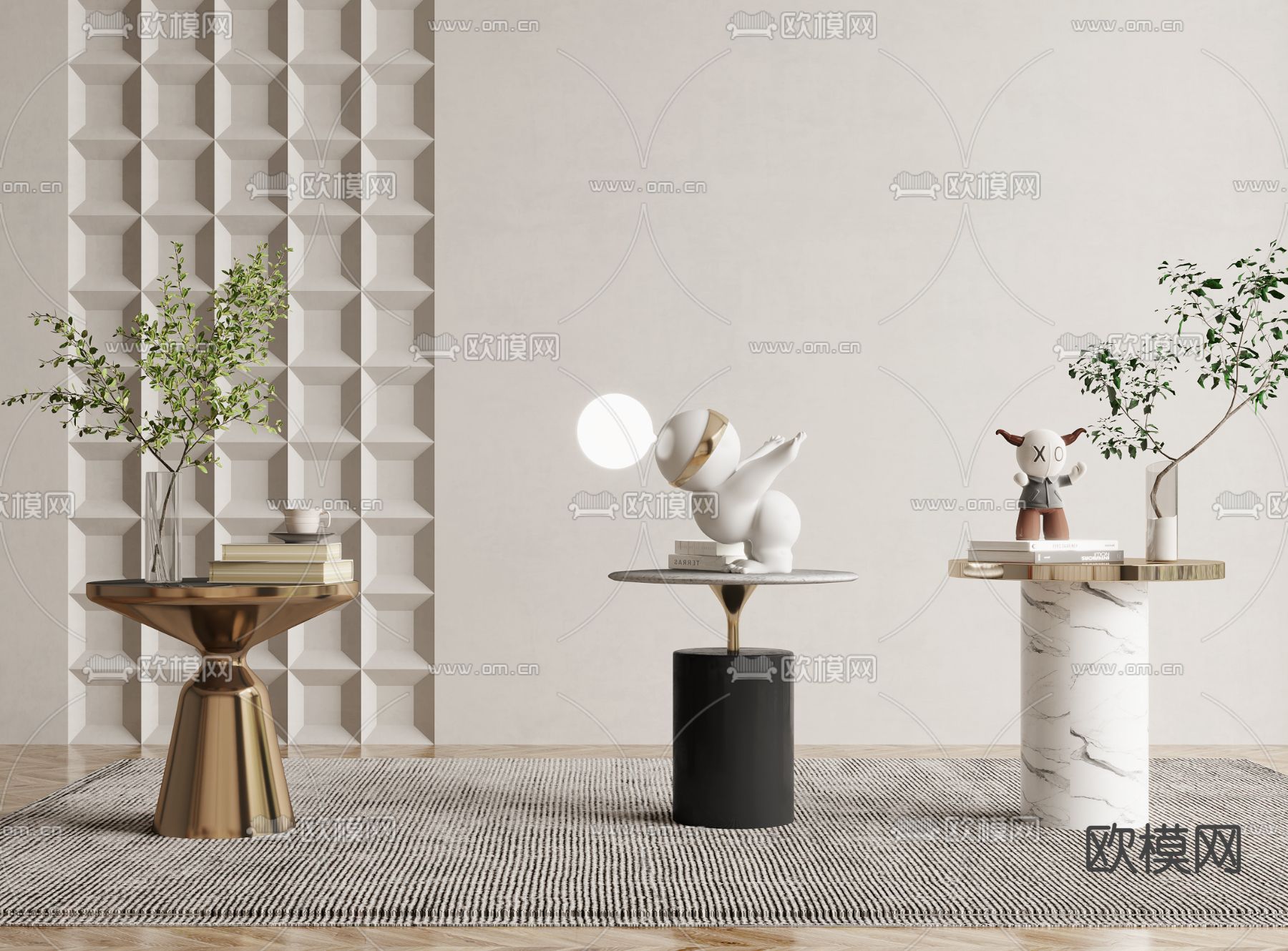 现代轻奢边几角几3d模型下载