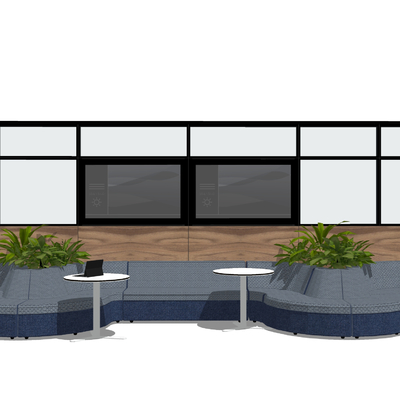  现代弧形卡座休闲沙发su模型 