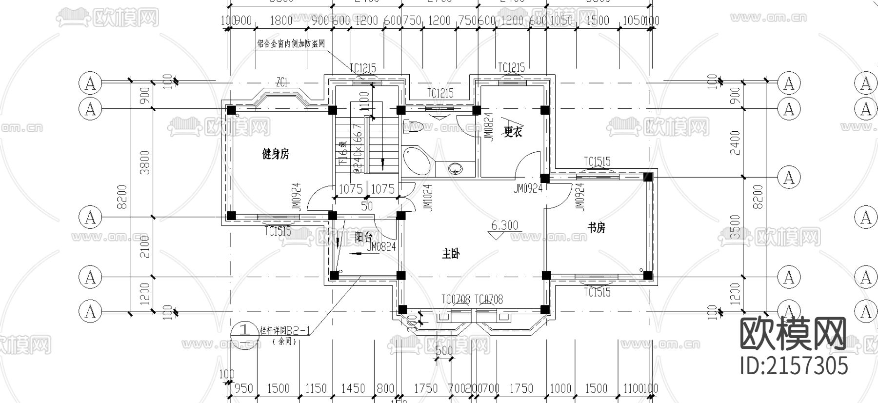 别墅cad施工图下载（渲染图2）