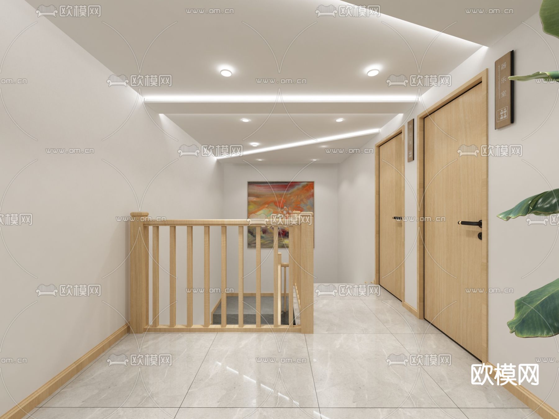 现代学校教室走廊免费3d模型下载（渲染图2）